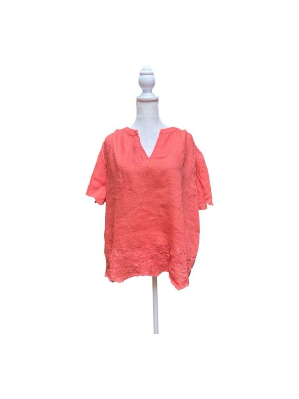 Chicos 2.5 Coral 100% Linen Eyelet Embroidered Boxy Top Womens US 14 Blouse